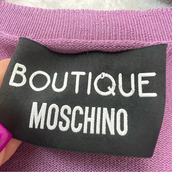 BOUTIQUE MOSCHINO Wool sweater V-Neck Smocked Cuff Slightly Loose Fit  Lila Sz L - Picture 8 of 13